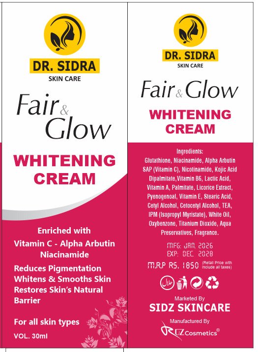 Fair and glow whitening cream